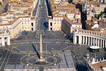 A cityscape view of the city of Rome, Italy as seen from the top of the Dome of St Peter's Basilica