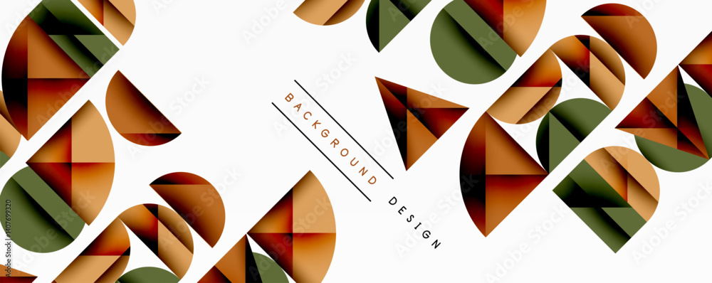 Poster Abstract geometric shapes overlap, creating dynamic visual texture. Warm orange, muted green tones dominate white space. Modern design element for backgrounds, presentations.