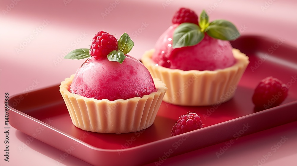 Aufkleber Delicious raspberry ice cream served in a crispy tart shell for a refreshing summer dessert experience : Generative AI