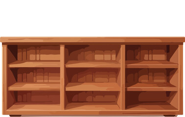  Vector illustration of a wooden bookshelf, representing furniture, storage, and home decor design