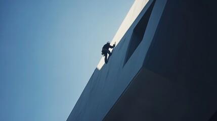Construction worker painting the exterior of a building. Featuring focus and technique