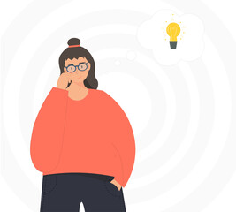 Person brainstorming and finding ideas, developing success business project, finding inspiration solution, flat vector illustration