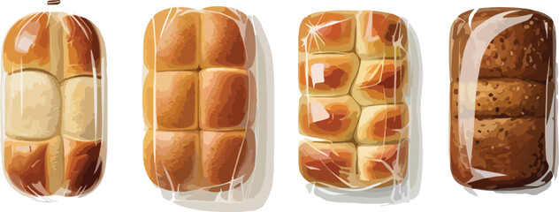  Vector illustration of packaged bread loaves, including white and brown varieties, representing food, bakery, and snacks