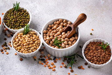 Beans, lentils, soybean, pea and chickpea