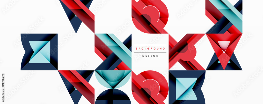 Aufkleber Abstract geometric shapes, red, blue, turquoise colors. Modern design elements create dynamic composition. Minimalist style, clean lines, background texture.