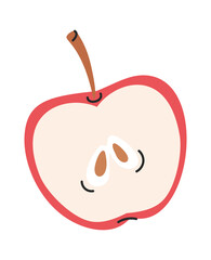 Halved red apple hand drawn