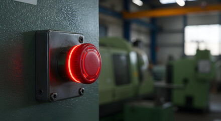 Illuminated Emergency Stop Button For Manufacturing Safety In Factory Facility