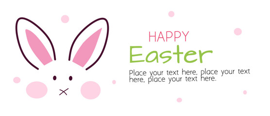 Happy Easter day banner. Trendy Easter eggs vector design with cute bunny, typography in white color background. Modern minimal style for horizontal poster, greeting card, social media, marketing, ad.