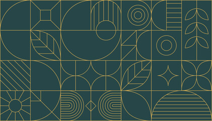 Bauhaus geometric gold line art and art deco background vector. Abstract geometric frame and elegant art nouveau with delicate. Illustration design for invitation, banner, vip, interior, decoration.