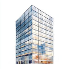 Fototapeta premium Watercolor Painting of Modern Glass Skyscraper Building