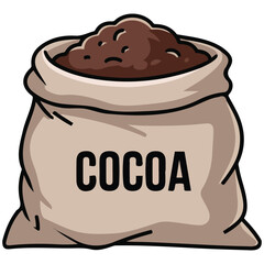 cocoa beans in burlap sack isolated vector illustration on white background