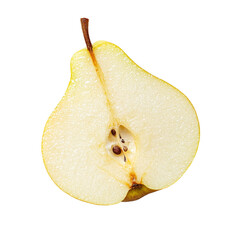 Sliced Chinese pear showcasing natural texture and seeds on a pristine transparent background, emphasizing freshness and simplicity in fruit presentation, Chinese pear slice on transparent background