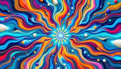 Fluid Nexus Design a central point of fluid forms radiating outward, symbolizing a nexus of energy and motion captured in vibrant colors.