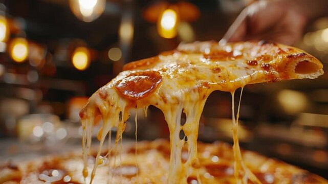 Melting Cheese Pizza Slice Close Up
