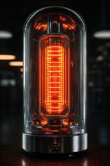 Steampunk Vacuum Tube with Glowing Red Filament in Photorealistic Style
