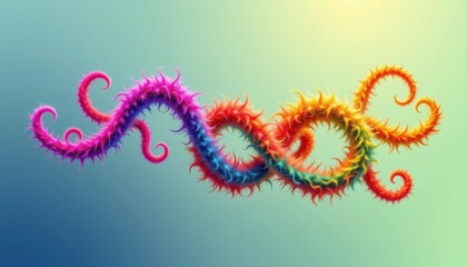 Fototapeta premium Organic Forms Illustrate a flowing organic structure made of vibrant, furry tendrils that twist and turn against a gradient background.