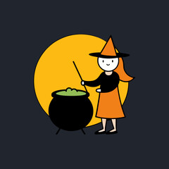 halloween witch with a broom