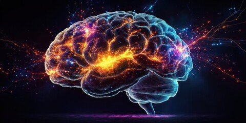 Hyper-realistic Brain Neural Connections Vibrant Electric Impulses Scientific Illustration