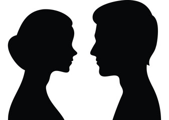 Silhouette of two people man and woman facing each other