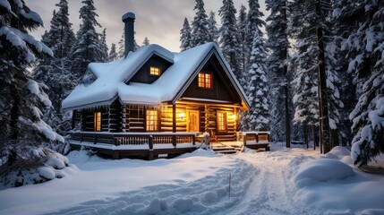 woods house in snow