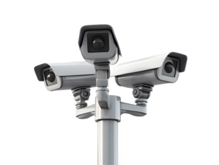 Triple Security Camera System on a Pole: Advanced Surveillance Technology on a transparant background