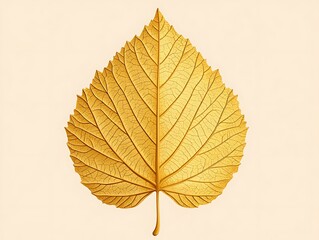 A bold golden poplar leaf with intricate veins, centered on a solid soft beige background