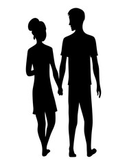 Couples in love silhouette. Man and woman standing together. Romantic black silhouette of loving pair boy and girl. Vector illustration