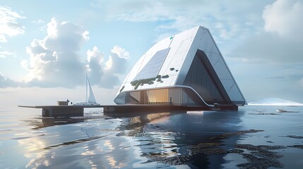 Modern Architectural Design of a Unique Futuristic Floating House on Calm Waters