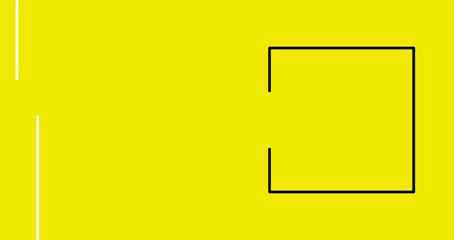 Minimal yellow background with abstract black corner lines.