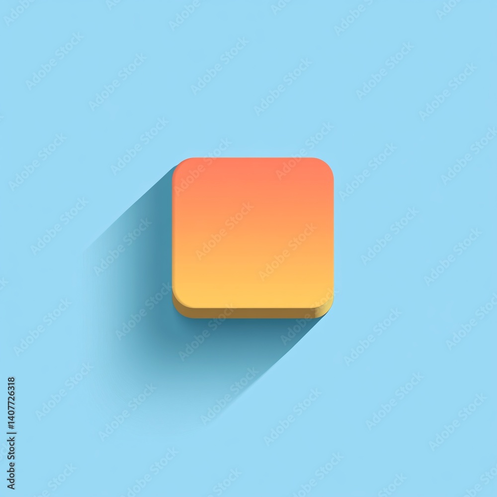 Poster Rounded square icon with gradient and long shadow on blue background