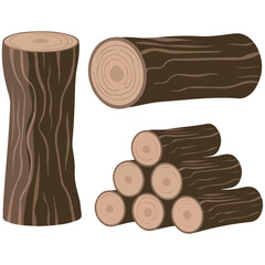 neatly piled wooden logs fuel isolated vector illustration on white background