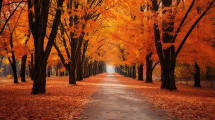 pathway orange fall leaves