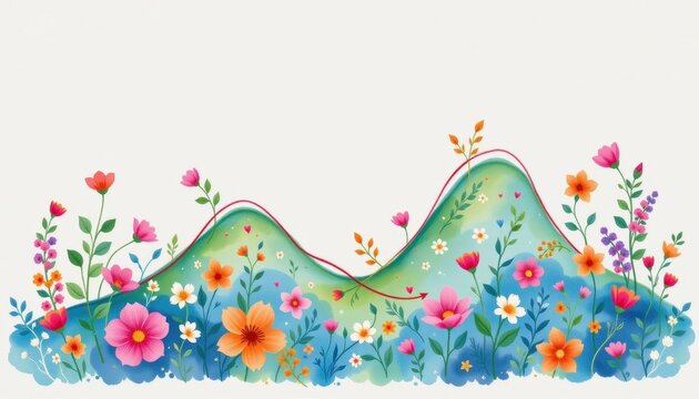 Floral Graph Design Create a whimsical watercolor representation of a line graph, where the peaks and valleys resemble flowers and vines.
