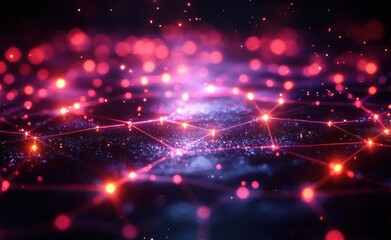 Futuristic Blockchain Network 3D Illustration with Neural Networks and Artificial Intelligence in Cyberspace