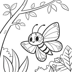 Adorable printable coloring page featuring cute butterfly. Perfect for kids to color in. Educational and creative projects book design for print. Generative Ai black and white line art illustration.