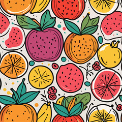 Vibrant Fruit Pattern Design featuring Apples Oranges Figs Pomegranates and Bananas