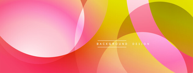 Abstract colorful background. Overlapping circles create dynamic composition. Warm tones dominate, blending pinks, oranges, yellows. Modern design element for various projects.