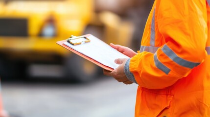 Site supervisor checking compliance at an active construction zone. Featuring vigilance and responsibility