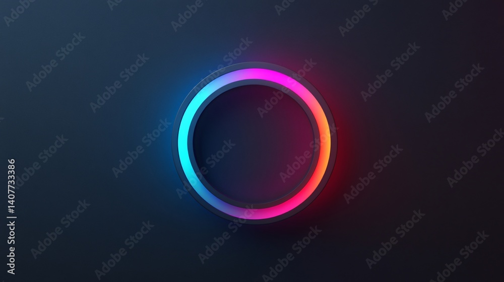 Poster glowing neon circle illuminating dark background with vibrant colors