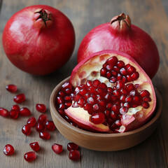 A close-up of fresh pomegranate seeds on a table, arranged as a calorie counter