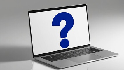 Question mark displayed on laptop screen conceptualizing ask answer business faq thinking and problem solving