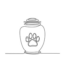  One line minimalist drawing of a cremation urn with paw print for pet memorial