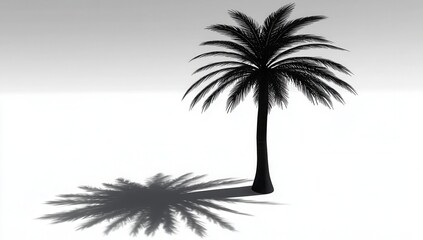 Obraz premium Silhouetted palm tree casts shadow on white background