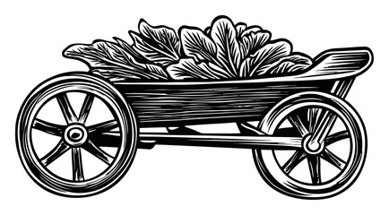 Fototapeta premium Detailed Woodcut Illustration of Cart Loaded with Fresh Lettuce