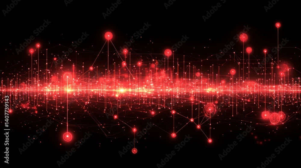 Poster abstract red digital network: a visual representation of data flow and connections