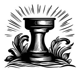 Artistic Woodcut Illustration of a Decorative Pedestal with Rays