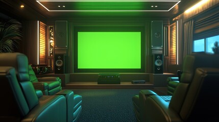 Luxury Home Theater with Green Screen