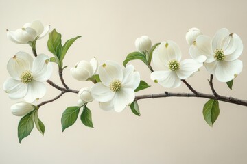 Fototapeta premium White Dogwood Branch with Flowering Blossoms