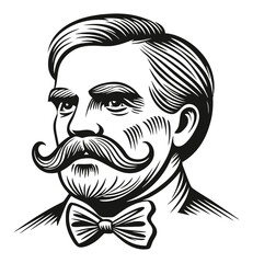 Fototapeta premium Vintage Woodcut Portrait of a Distinguished Gentleman with Mustache