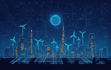 Fototapeta premium Sustainable Cityscape with Renewable Energy Elements in a Minimalistic Design